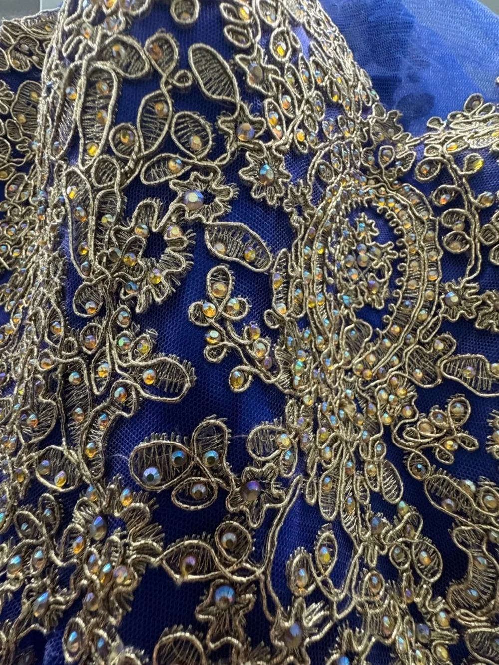 Royal Blue Gold Lace Fit & Flare Party Dress - Size M - Picture 4 of 9